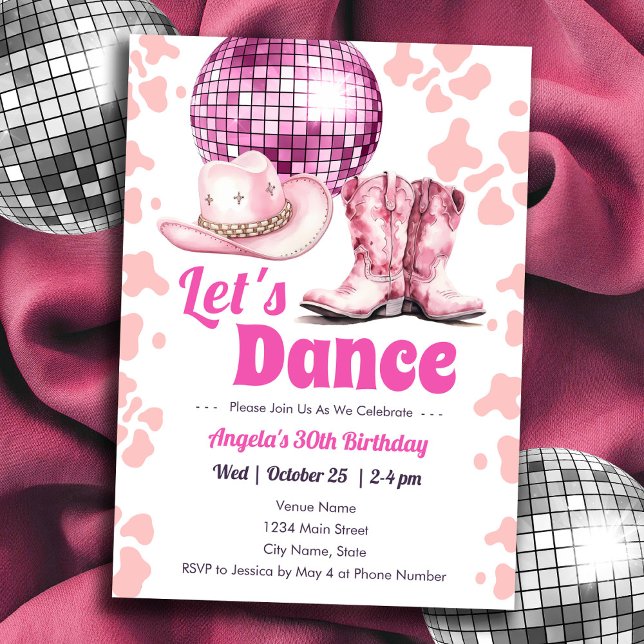 Cowgirl Disco Dance Party Adult Birthday Invitation (Creator Uploaded)