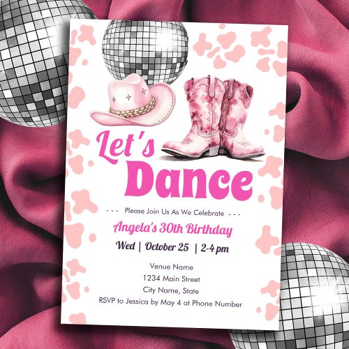 Cowgirl Disco PINK Dance Party Adult Birthday Invitation