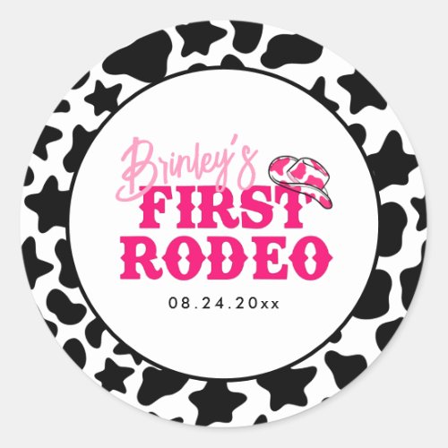 Cowgirl Disco Pink First Rodeo Classic Round Sticker