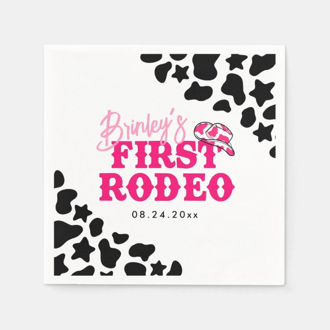 Cowgirl Disco Pink First Rodeo Napkins (Front)