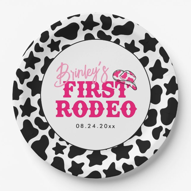 Cowgirl Disco Pink First Rodeo Paper Plates (Front)