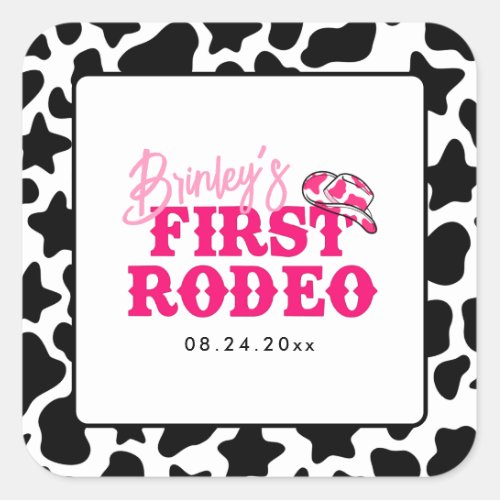Cowgirl Disco Pink First Rodeo Square Sticker