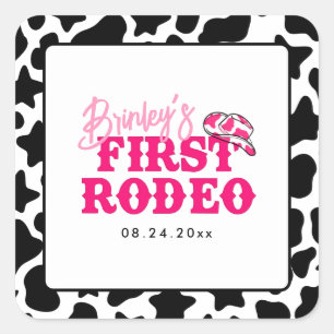 Cowgirl Disco Pink First Rodeo Square Sticker