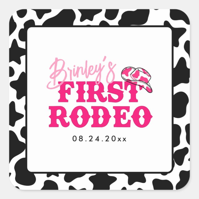 Cowgirl Disco Pink First Rodeo Square Sticker (Front)