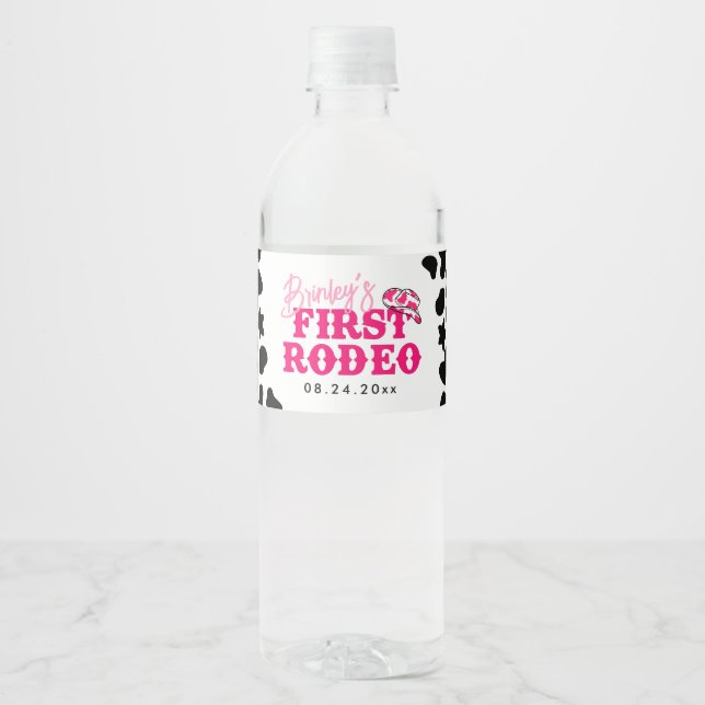 Cowgirl Disco Pink First Rodeo Water Bottle Label (Front)
