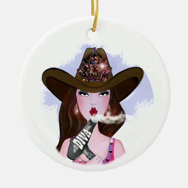COWGIRL Diva "Hair Stylist" Ceramic Ornament (Front)