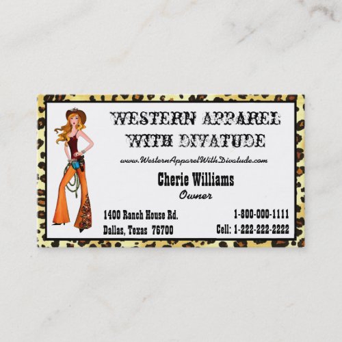 Cowgirl Diva Themed Business Cards