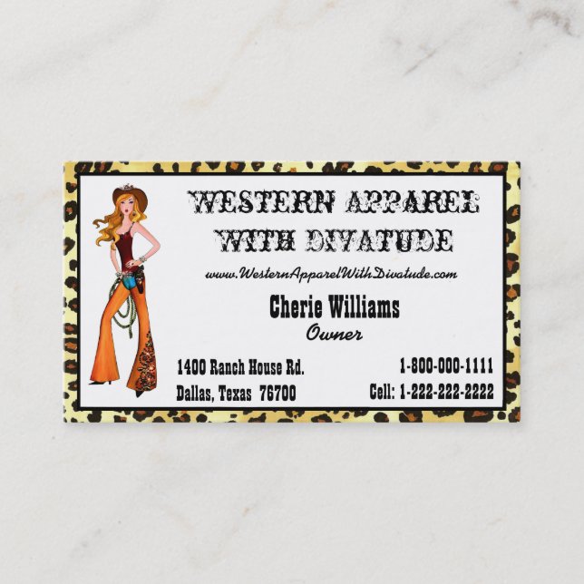 Cowgirl Diva Themed Business Cards (Front)