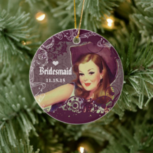Cowgirl Eggplant Bridesmaid Christmas Ornament