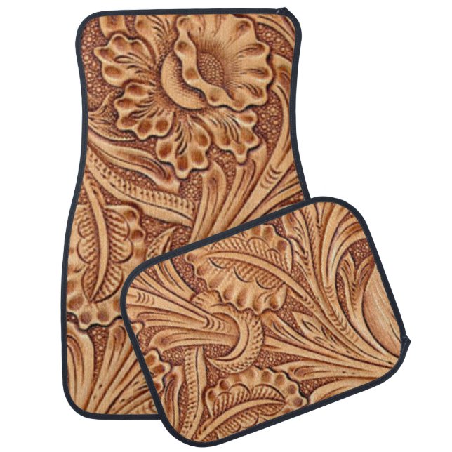 cowgirl fashion southwestern floral leather car floor mat (Set)