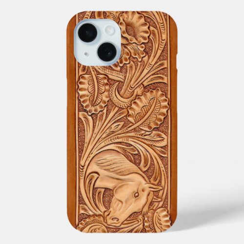 cowgirl fashion southwestern floral leather iPhone 15 case