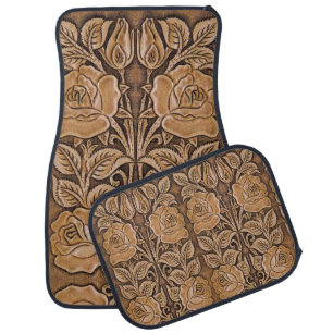 cowgirl fashion western country floral leather car mat