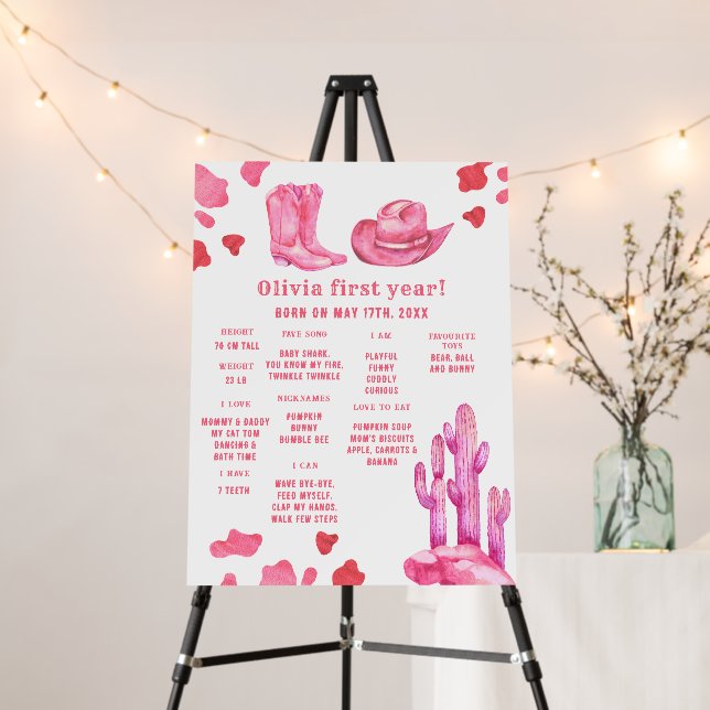 Cowgirl First Birthday Milestone Birthday Foam Board (In Situ (Stand))
