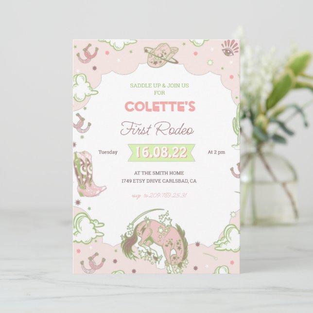 Cowgirl First Rodeo Birthday Invitation (Standing Front)