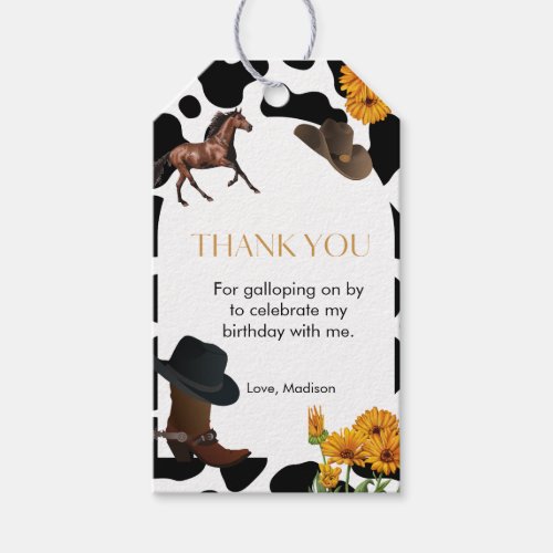 cowgirl first rodeo birthday thank you  gift tags