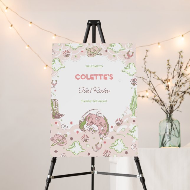 Cowgirl First Rodeo Birthday Welcome Sign (In Situ (Stand))