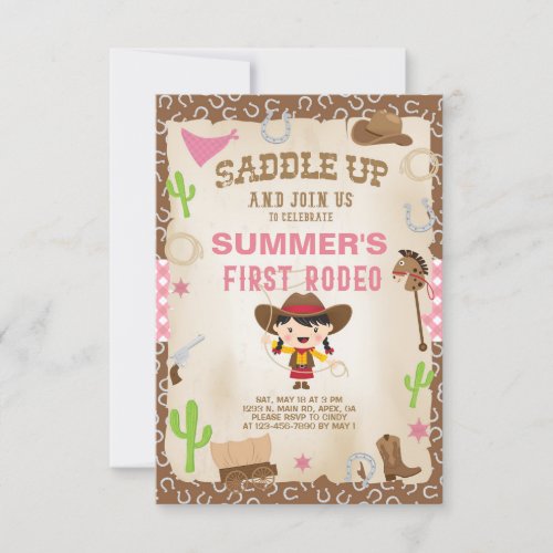 Cowgirl first rodeo girl birthday invitation invitation