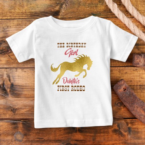 Cowgirl first rodeo pink and gold birthday baby T_Shirt
