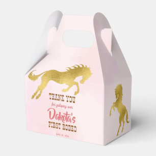 Cowgirl first rodeo pink and gold birthday favor boxes