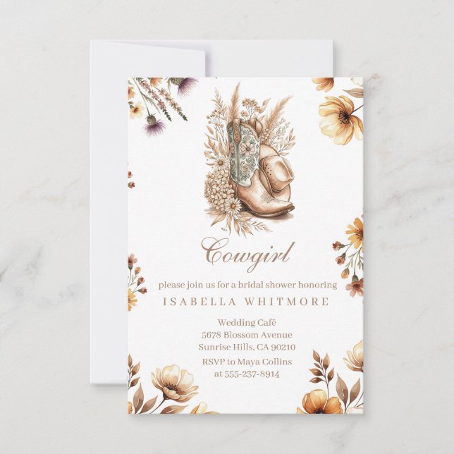 Cowgirl Floral Boots Bridal Shower Invitation (Front)