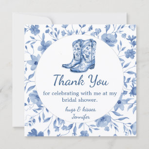 Cowgirl Floral Bridal Shower thank you blue Note Card