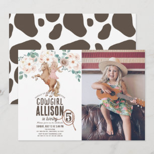 Cowgirl Floral Rodeo Pony Ride Photo Birthday Invitation
