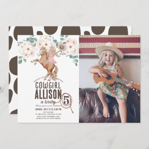 Cowgirl Floral Rodeo Pony Ride Photo Birthday Invitation