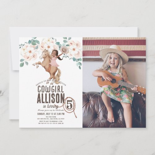 Cowgirl Floral Rodeo Pony Ride Photo Birthday Invitation