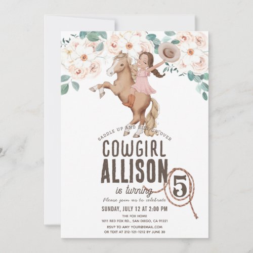 Cowgirl Floral Rodeo Western Pony Ride Birthday Invitation