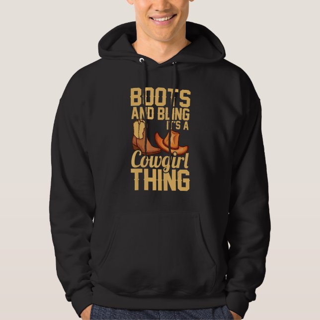 Cowgirl  For Girls Women Cool Rodeo Boots Bling Hoodie (Front)
