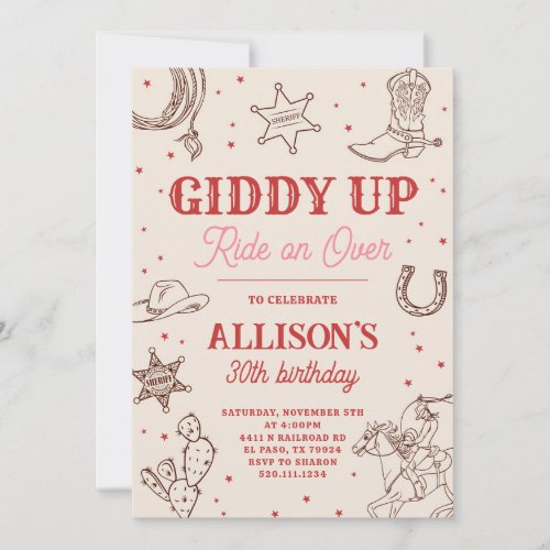 Cowgirl Giddy Up Birthday Party Invitation