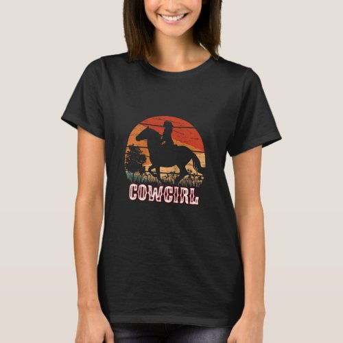 Cowgirl Girl Horse Riding Vintage Style Rodeo Texa T_Shirt