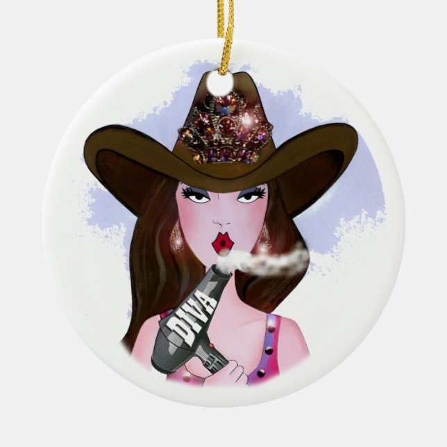 COWGIRL "Hair Diva" Ceramic Ornament (Front)
