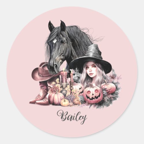 Cowgirl Halloween horse Brooms are for amateurs Classic Round Sticker