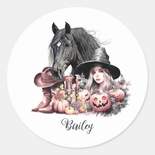 Cowgirl Halloween horse Brooms are for amateurs Classic Round Sticker