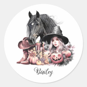 Cowgirl Halloween horse Brooms are for amateurs Classic Round Sticker