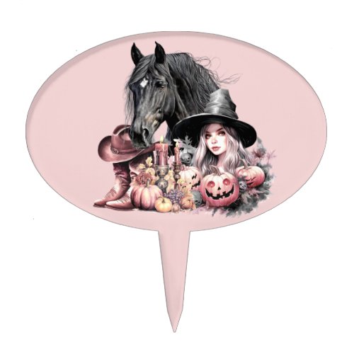 Cowgirl Halloween horse pink black girly Cake Topper