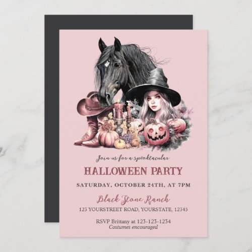 Cowgirl Halloween horse pink black girly Invitation