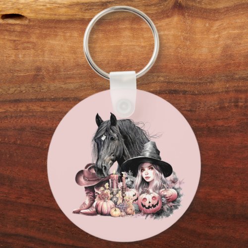Cowgirl Halloween horse pink black girly Keychain