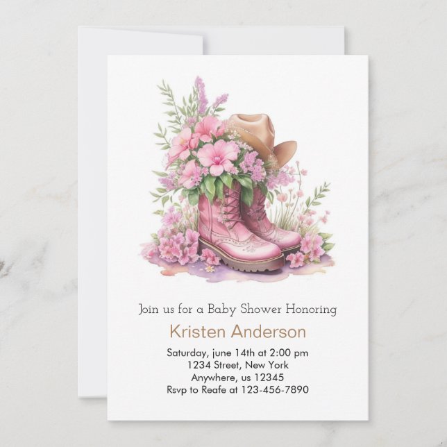 Cowgirl Hat and Boots Celebration Baby Shower Invitation (Front)