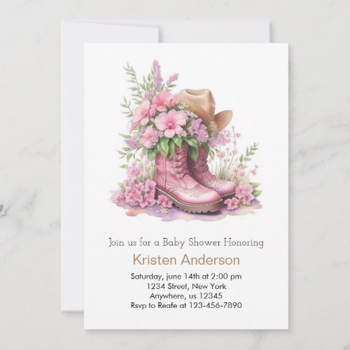 Cowgirl Hat and Boots Celebration Baby Shower Invitation