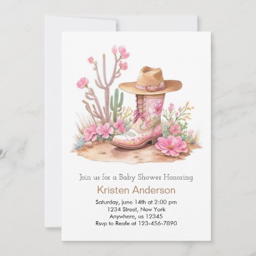 Cowgirl Hat and Boots Celebration Baby Shower Invitation