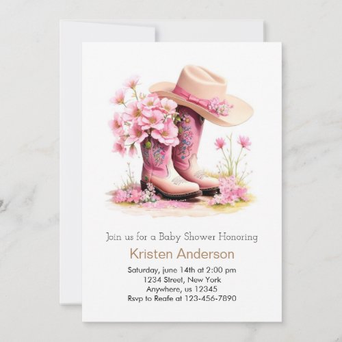 Cowgirl Hat and Boots Western Baby Shower Invitation