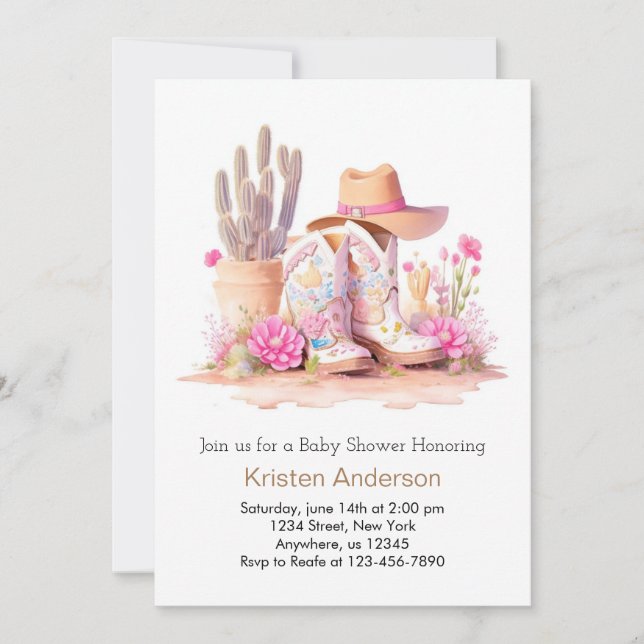 Cowgirl Hat and Boots Wild West Baby Shower Invitation (Front)