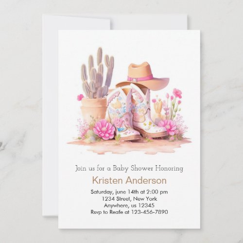 Cowgirl Hat and Boots Wild West Baby Shower Invitation