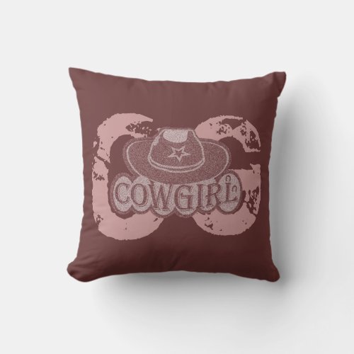 Cowgirl Hat CG Pink Red Throw Pillow