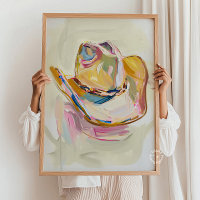 Cowgirl Hat Painting Decor, Western Ranch Pastel