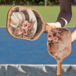Cowgirl Hat Peach Flowers Personalized Carbon Fiber Pickleball Paddle