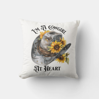 Cowgirl Hat Pillow, with sunflowers Throw Pillow