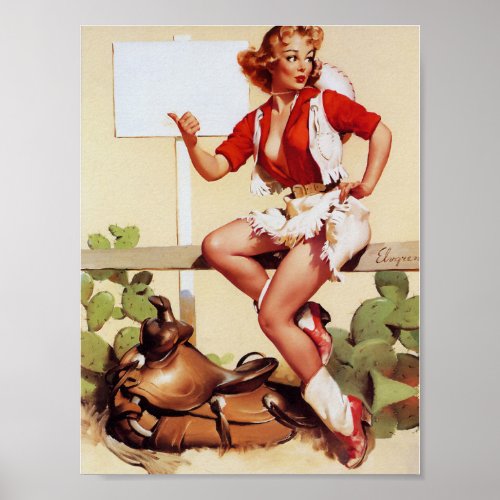 Cowgirl Hitch a Ride Pin Up Poster